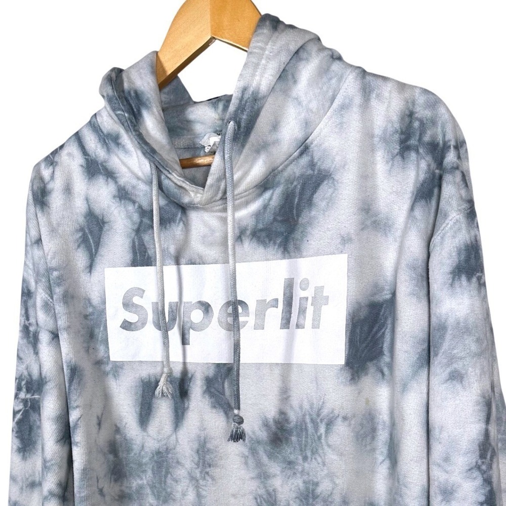 Superlit Tie Dye Hoodie Sweatshirt Pullover Gray White "Superlit" Logo Size L - Picture 4 of 8